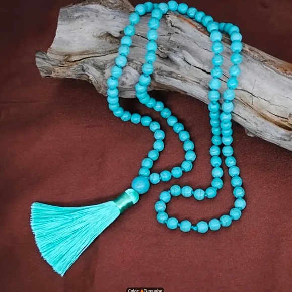1pc Boho Chic 108 Bead Turquoise Mala Necklace, 6mm Synthetic Faux Gemstone, - Picture 5 of 12